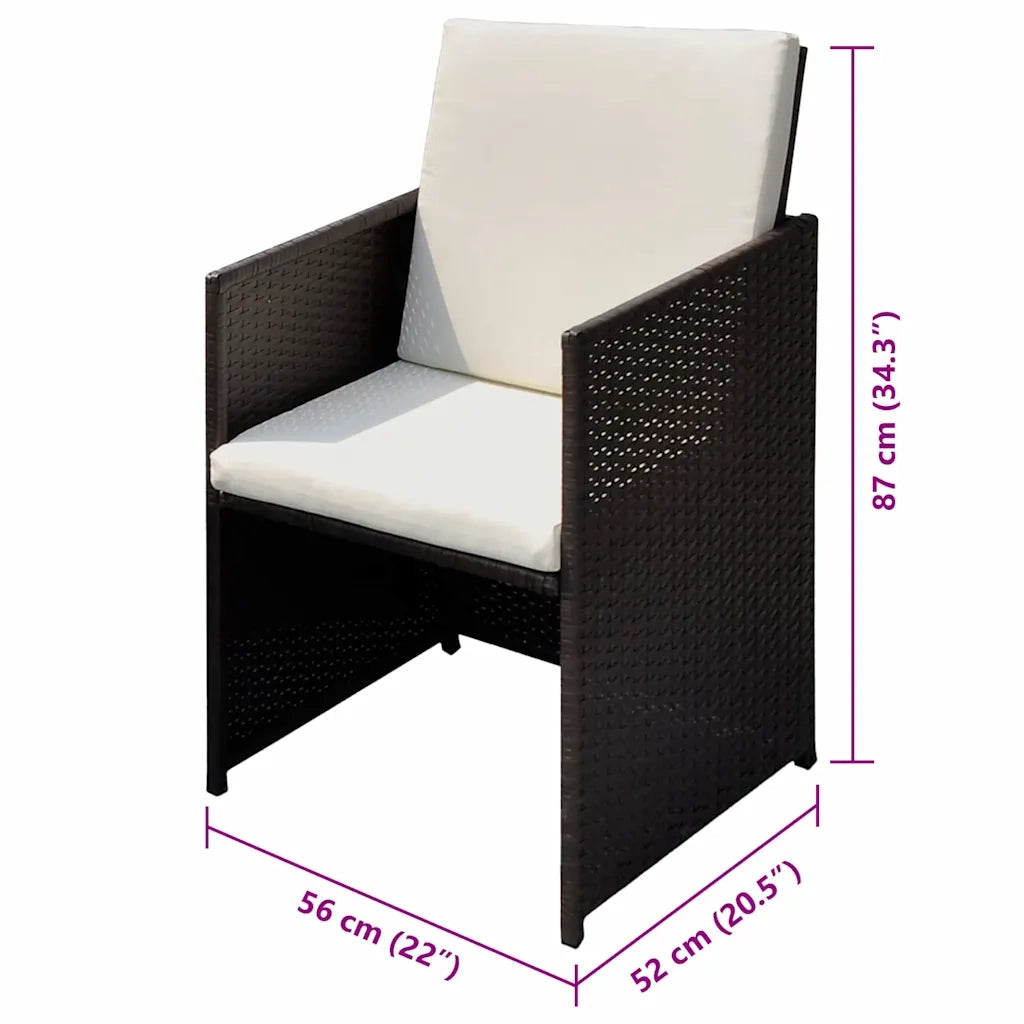 Sedie da giardino 3 pcs Marrone 56 x 52 x 87 cm Poly Rattan 312303