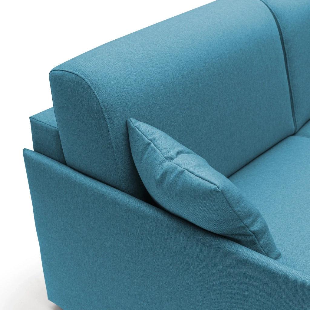 Evans Divano letto angolare con penisola in morbido tessuto impermeabile T13 272 cm Destro (mat. 160x197)  azzurro