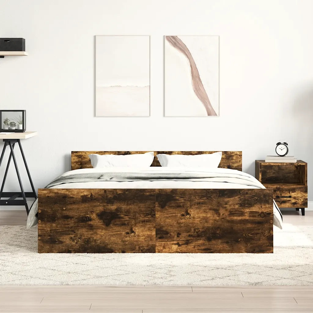 Giroletto con Testiera e Pediera-Struttura Letto Rovere Fumo 150x200 cm