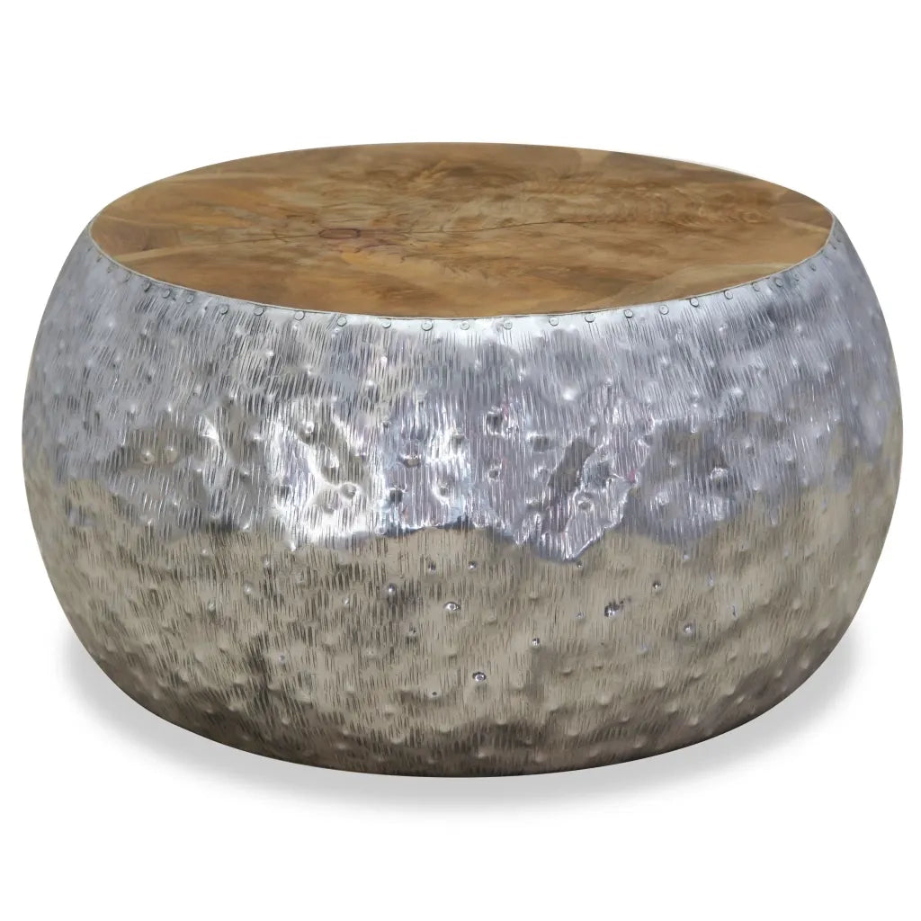 Tavolino da Salotto in Alluminio e Legno di Teak 60x60x30 cm 244549