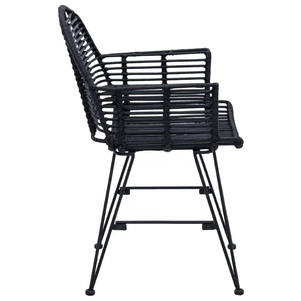 Sedia da pranzo 2 pz | Sedie da cucina Rattan e Ferro Nero 57 x 55 x 85 cm