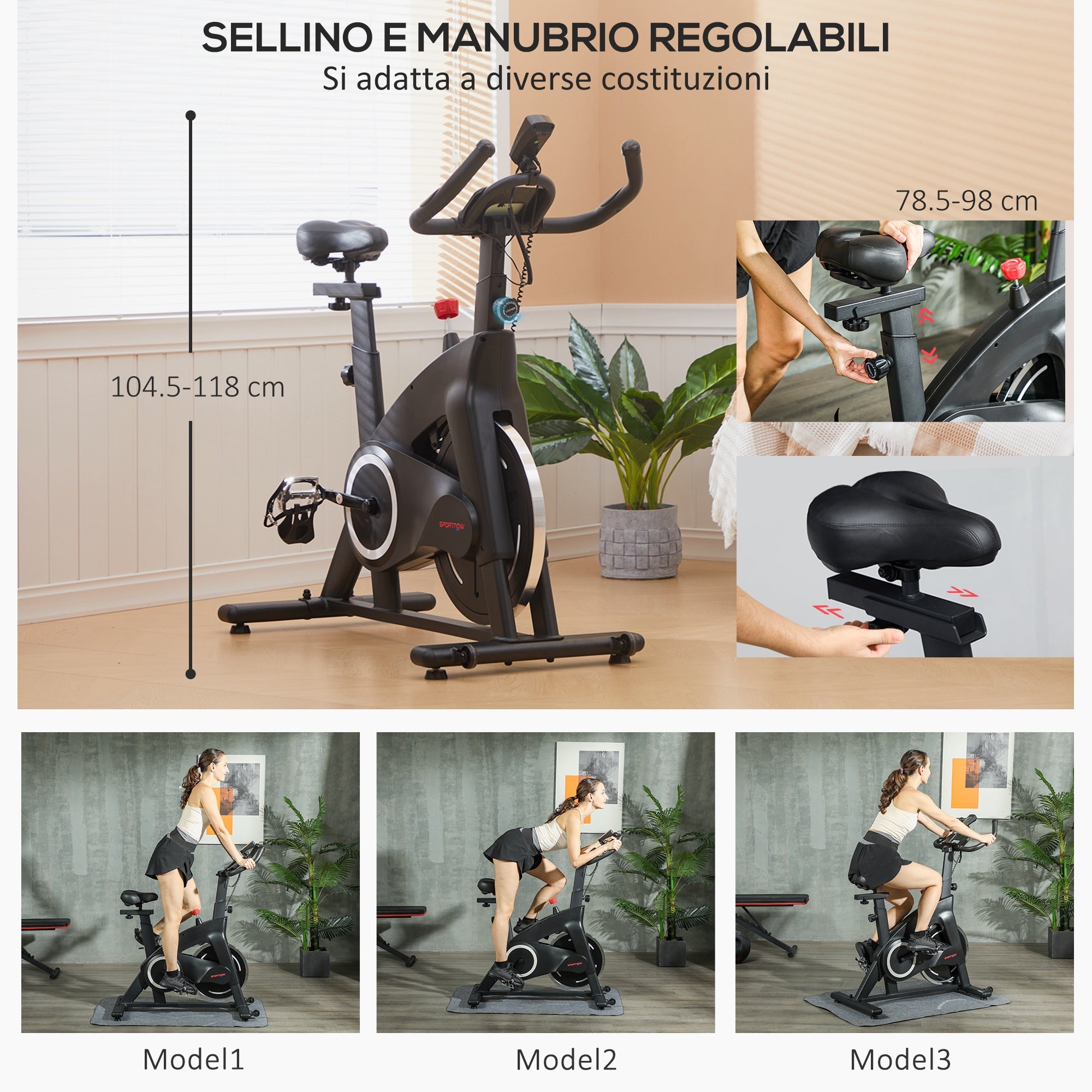Cyclette Magnetica con Volano 10 kg Sedile e Manubrio Regolabili Monitor LCD e Porta Tablet Nero