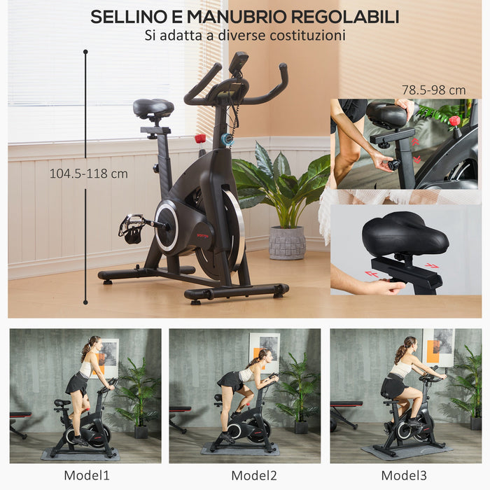 Cyclette Magnetica con Volano 10 kg Sedile e Manubrio Regolabili Monitor LCD e Porta Tablet Nero
