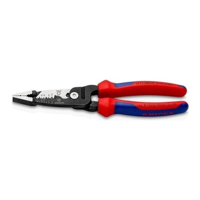 Knipex 13 72 200 ME Pinza Multifunzione per Elettricista Capacita' Spelatura 0,5 - 6 mm Lama Spelacavi Design Ibrido Impugnature Bicomponenti colore Nero Blu Rosso Acciaio inox
