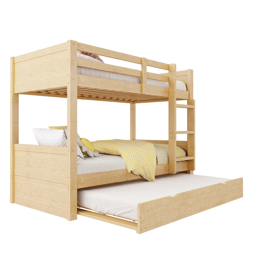 Letto a castello 90x200 cm con letto estraibile e sponde di sicurezza in legno colore naturale
