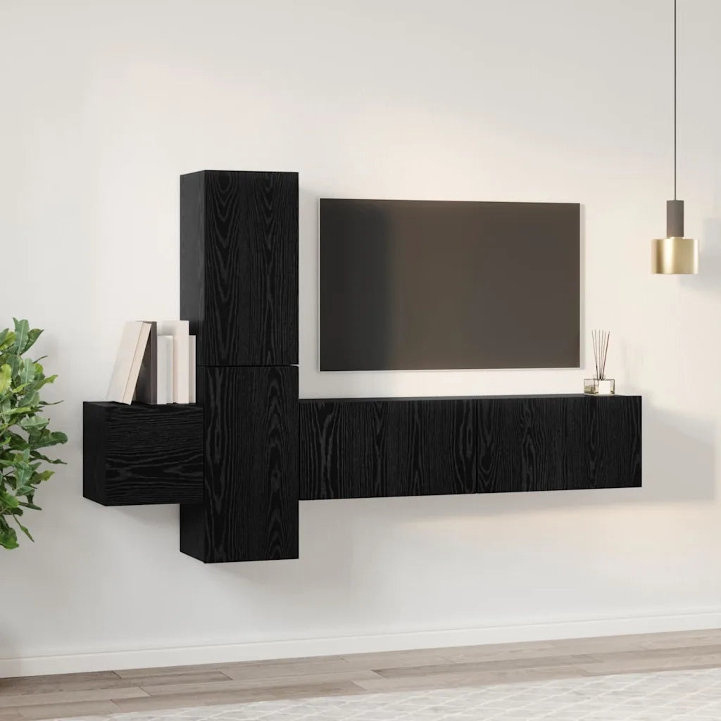 Set mobile TV 5 pcs Rovere Nero Legno multistrato 3393481