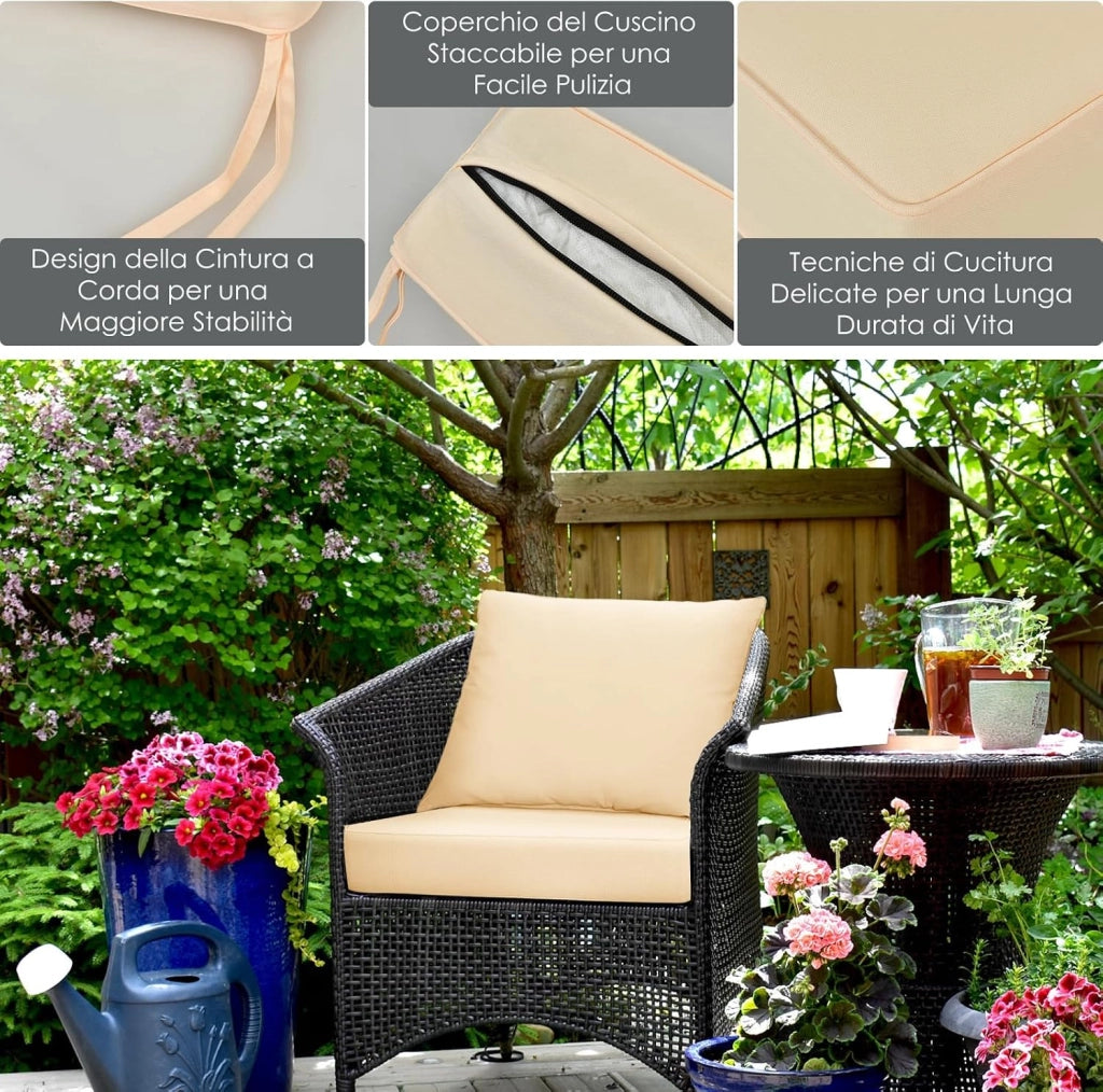 Cuscino per Divano da Giardino, Cuscino per Sedia Rattan per Esterno, Set di 2 Cuscino per Mobili da Giardino (Beige)