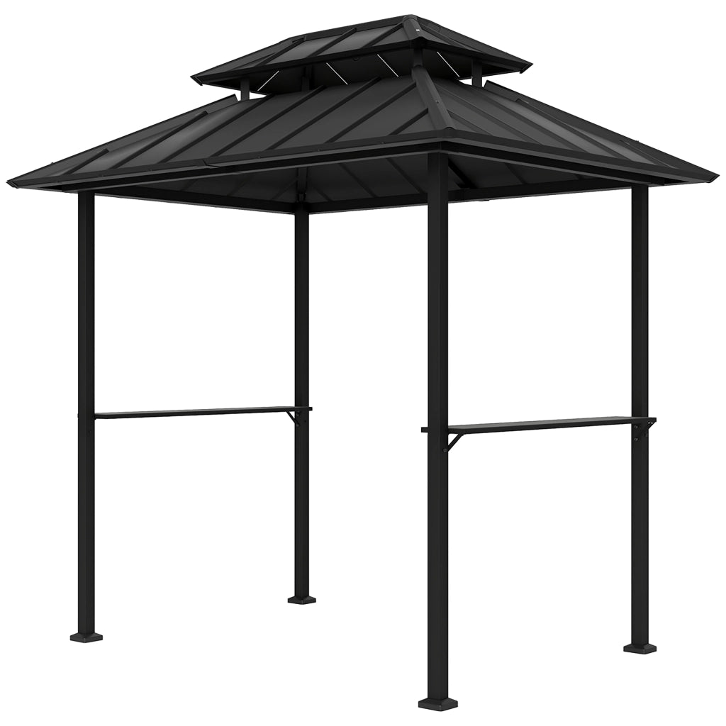 Gazebo Barbecue con Doppio Tetto Rigido 2 Ripiani e Gancio ¨C Zephmum ¨C 244x184x258cm Nero
