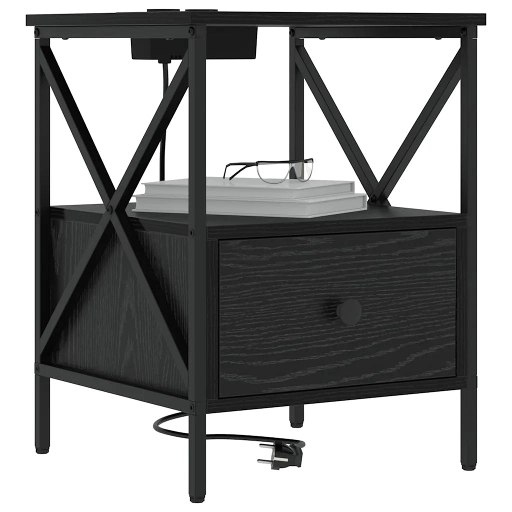 Comodino | Armadio da Notte | Mobiletto da notte con cassetto Rovere Nero 41,5 x 40,5 x 55 cm