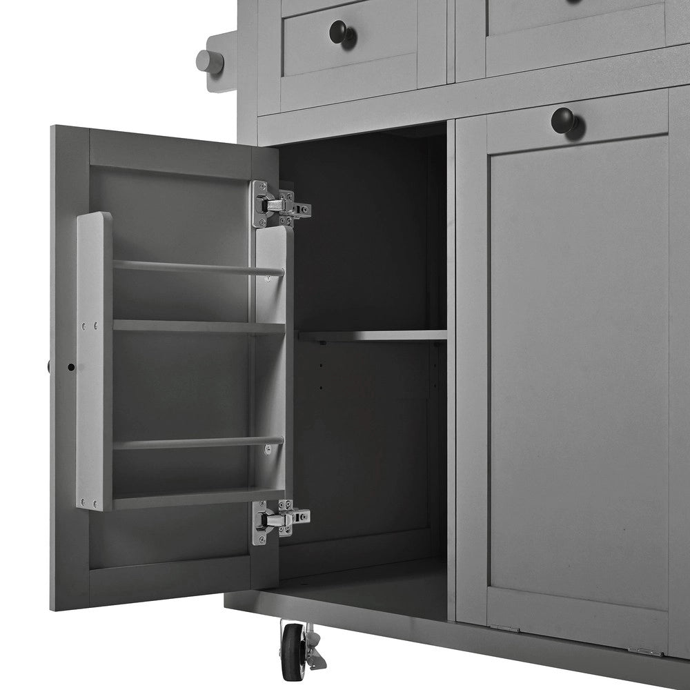 Isola da Cucina Mobile con Ruote e Cassetti ¨C Xylo ¨C Grigio, Piano Allungabile