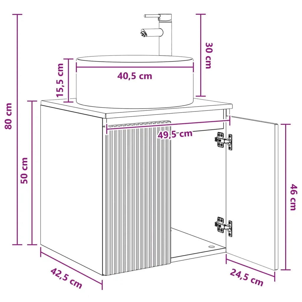 Mobile lavabo da parete Rovere Sonoma 49,5 x 44,5 x 65,5 cm 890464