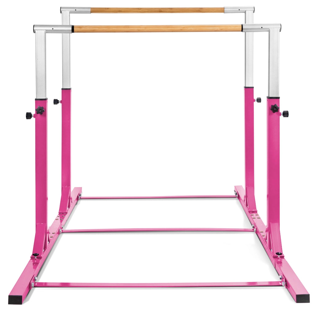Parallele doppie per ginnastica con larghezza e altezza regolabili portata 100kg, Sbarre allenamento per bambini Rosa-Sbarre e travi da ginnastica