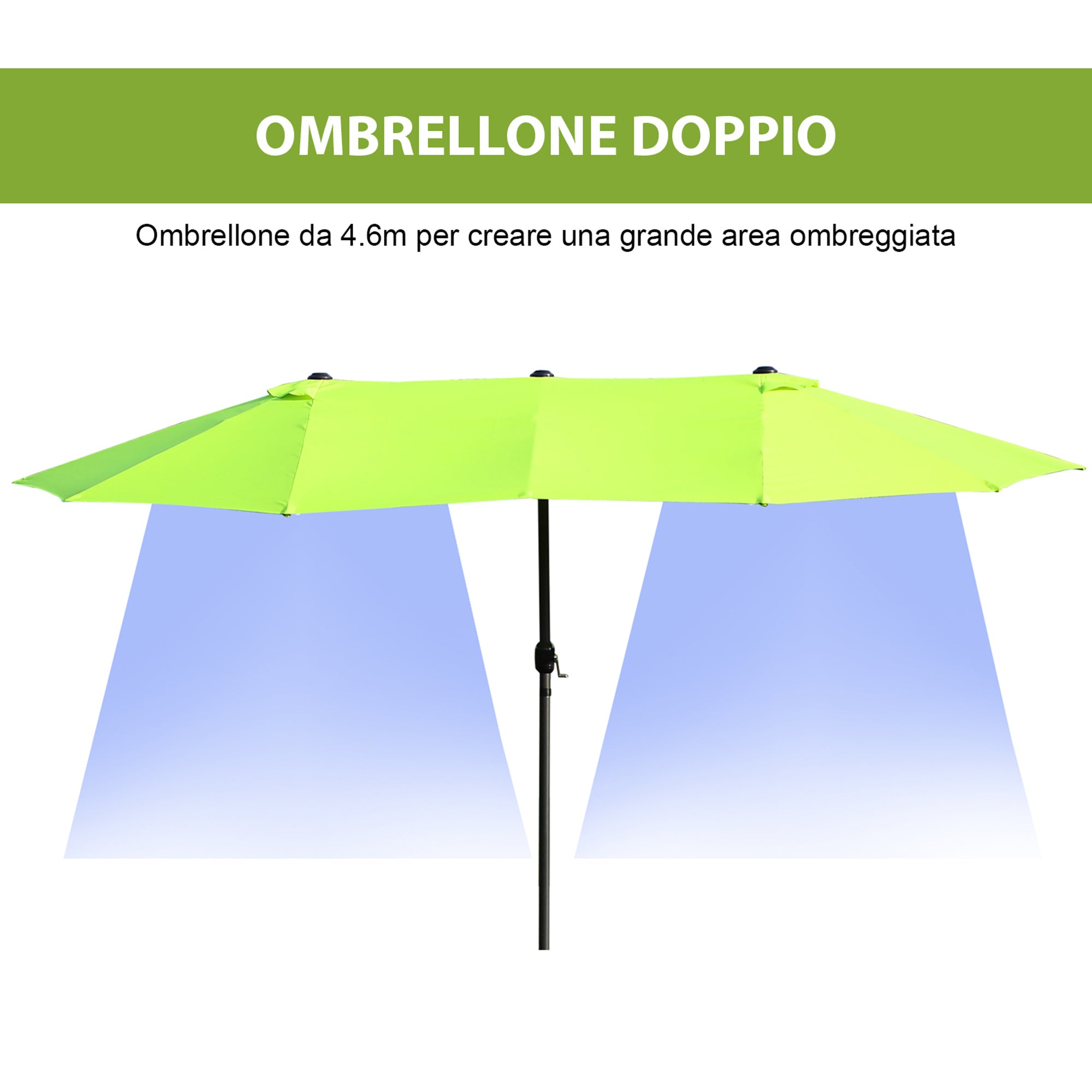 Ombrellone da Giardino Doppio 460x270x240 cm in Acciaio e Poliestere Verde