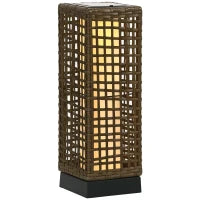 Lampada Solare da Giardino con Pannello di Ricarica, in Acciaio e Rattan, 15.5x15.5x46 cm, Nero e Marrone