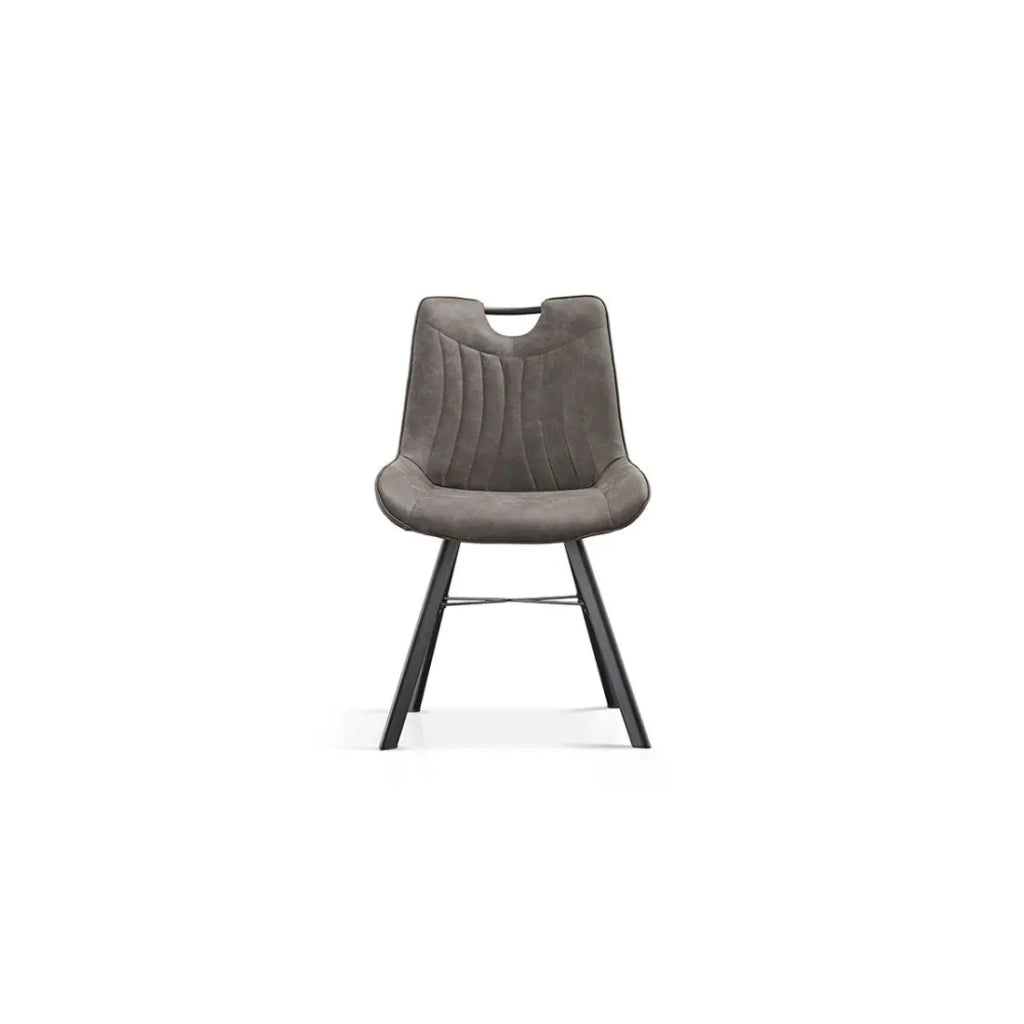 Sedia PAOLA – Microfibra PU grigio scuro – Piedi in metallo nero – Stile contemporaneo