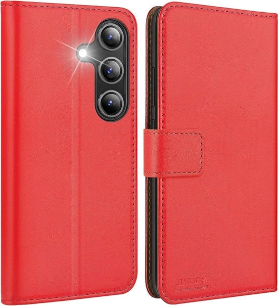 Portamonete in pelle per Samsung Galaxy S25 - Rosso - MagFlip - Resistente allo shock - Tessera di apertura - Posizione di riposo standard