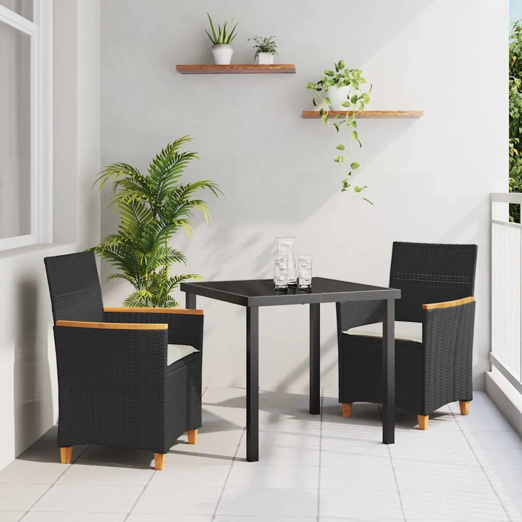 Set da Pranzo per Giardino 3 pcs Nero polyrattan 3381086