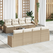 Set di divani da giardino 7 pezzi con cuscini Beige Polyrattan