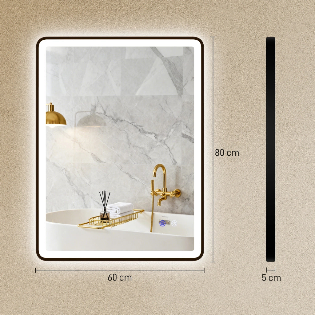 Specchio da Bagno LED Antiappannante Regolabile con Luce ¨C zephmum ¨C 80x60cm Nero