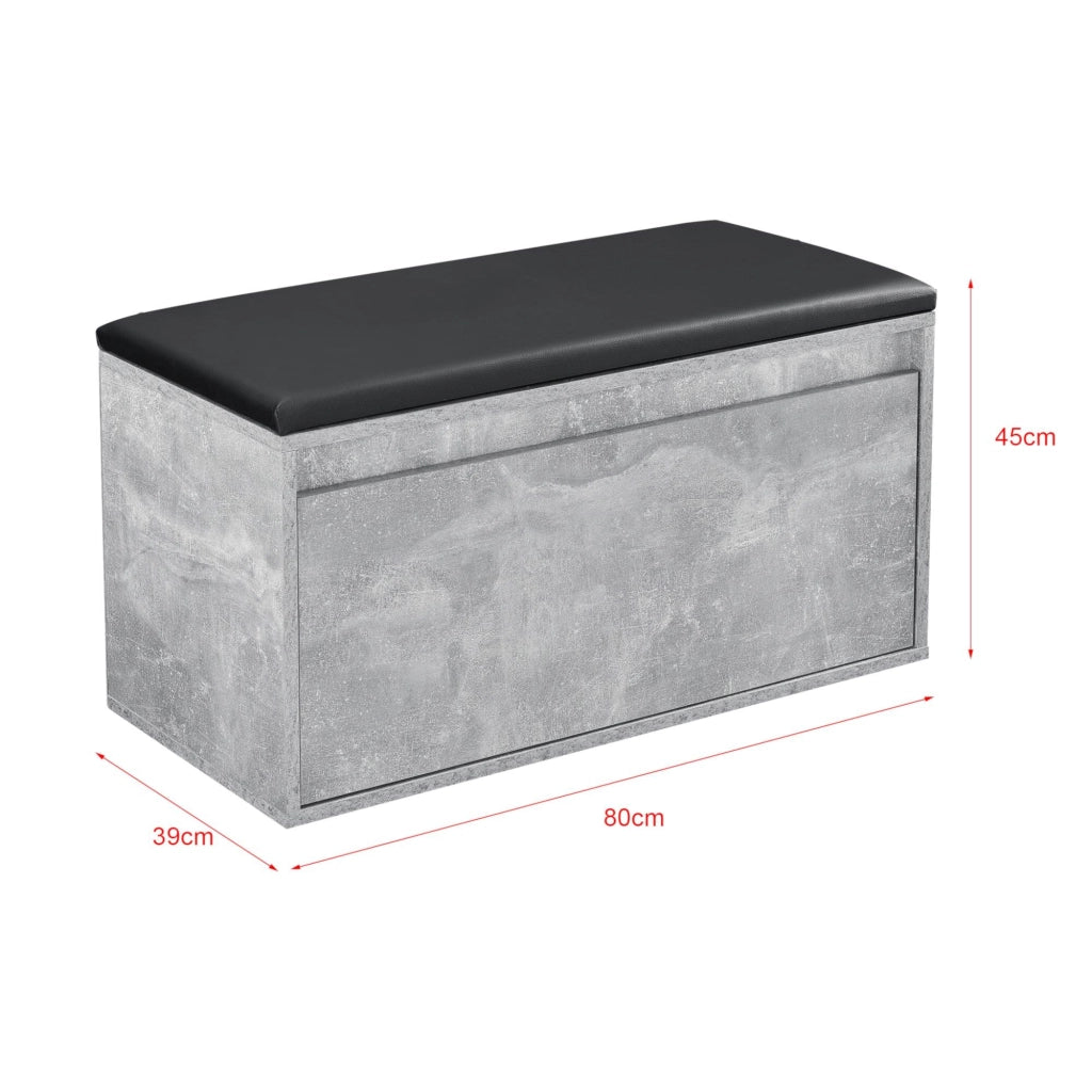 Panca portascarpe di design con cassetto mobile da ingresso con seduta imbottita elegante contenitore per 3 paia di scarpe truciolato PU sintetico 80 x 39 x 45 cm effetto cemento nero 03_0004681