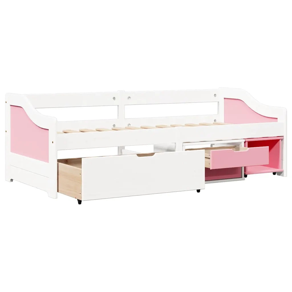 Letto singolo | Letto per adulti | Dormeuse 3 Cassetti senza Materasso Bianco&Rosa 90x200 cm IRUN