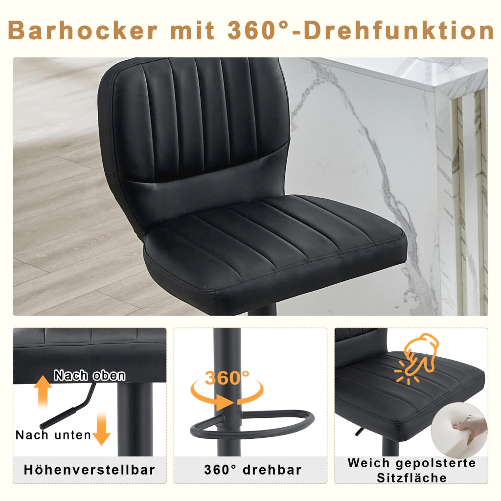 Sgabello da Bar Girevole Regolabile in Altezza con Schienale Ergonomico e Poggiapiedi, in PU e Metallo Nero