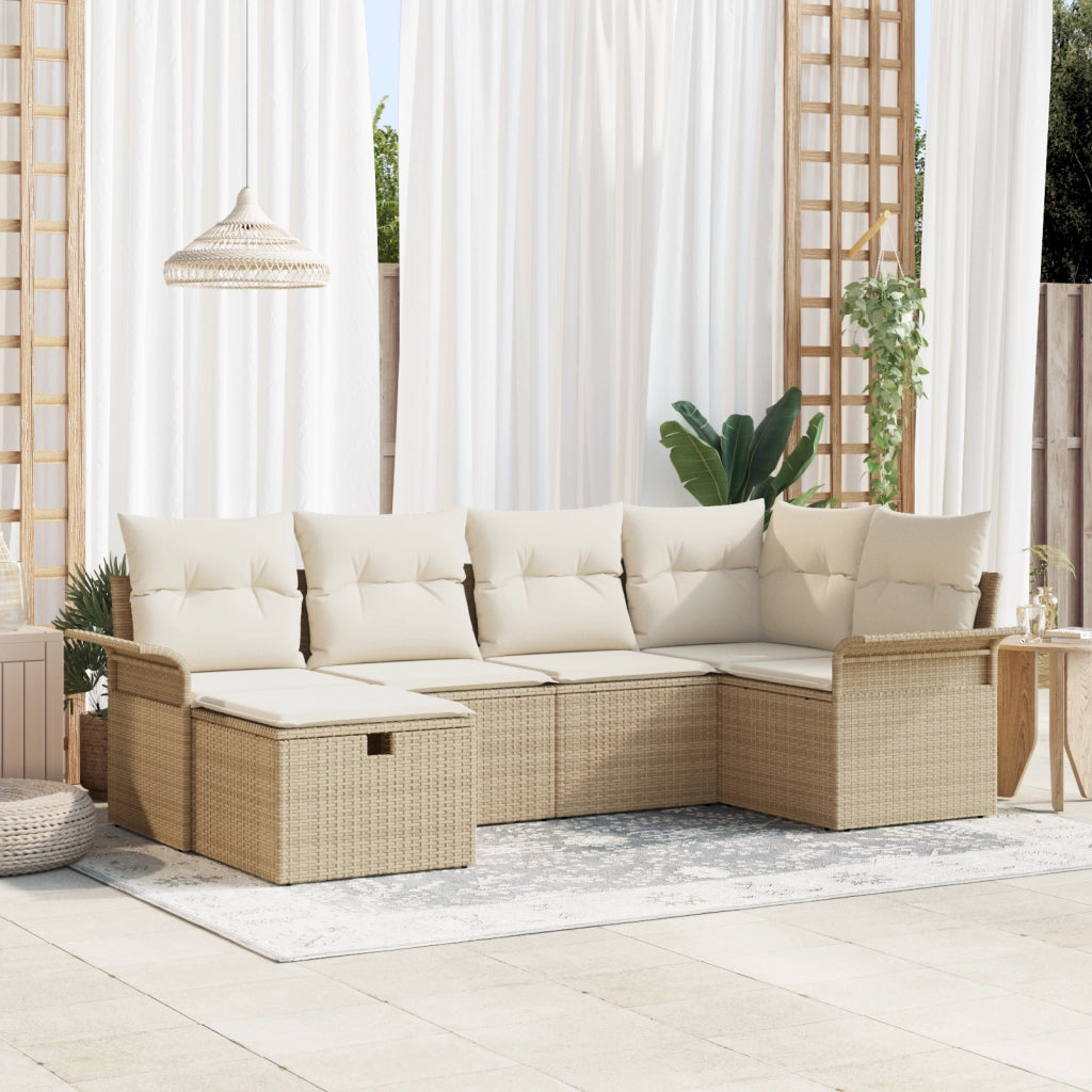 Set Divano da Giardino  6 Pezzi con Cuscini in Polyrattan Beige