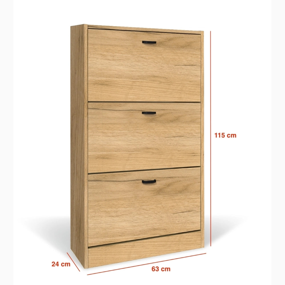 Scarpiera in Legno 3 Ante colore ROVERE NODATO Mobiletto 18 Paia 63x24x115H cm (CD101-RN)