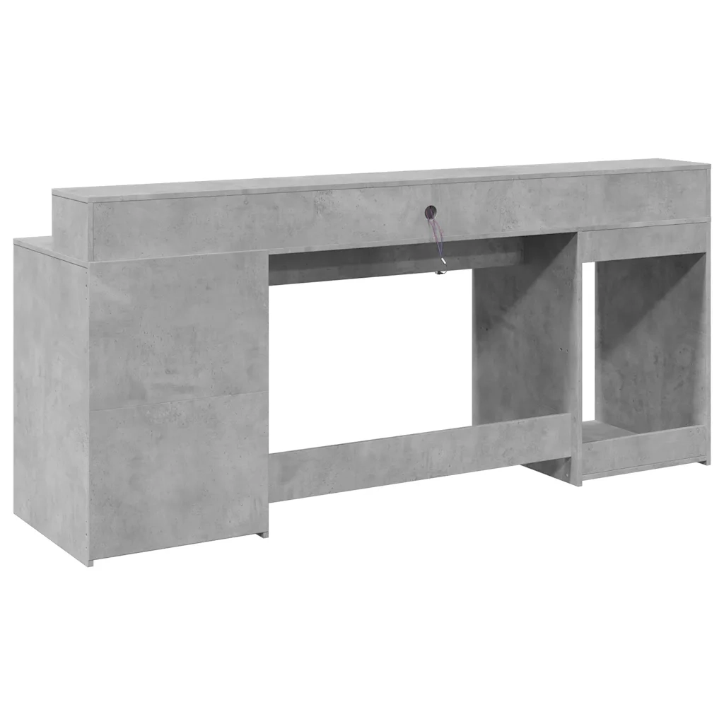 Scrivania | Tavolo da Ufficio con Luci LED Grigio Cemento 200x55x91 cm Truciolato