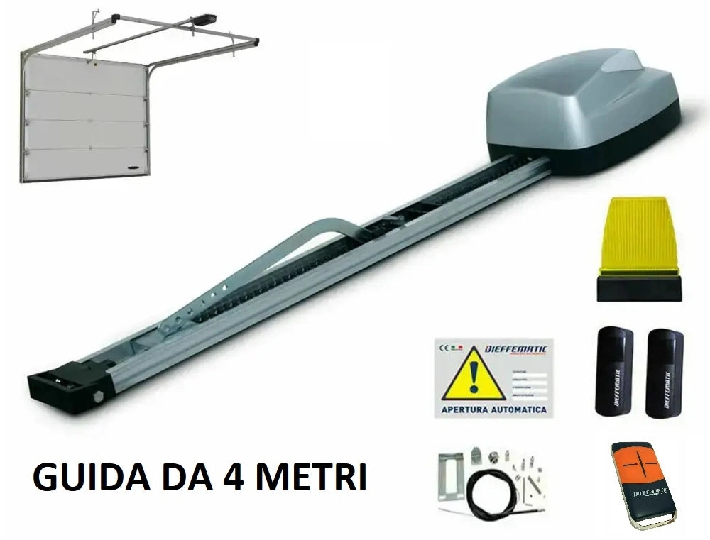KIT AUTOMAZIONE GARAGE PORTE SEZIONALI A MOLLA 100KG CON ACCESSORI E GUIDA 4 MT