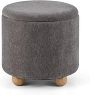 Pouf Contenitore 35 L, Ottomano in Tessuto Ciniglia con Coperchio Rimovibile, Sgabello con Gambe in Legno di Gomma, Portata 150 kg, per Soggiorno e Camera da Letto (Grigio)