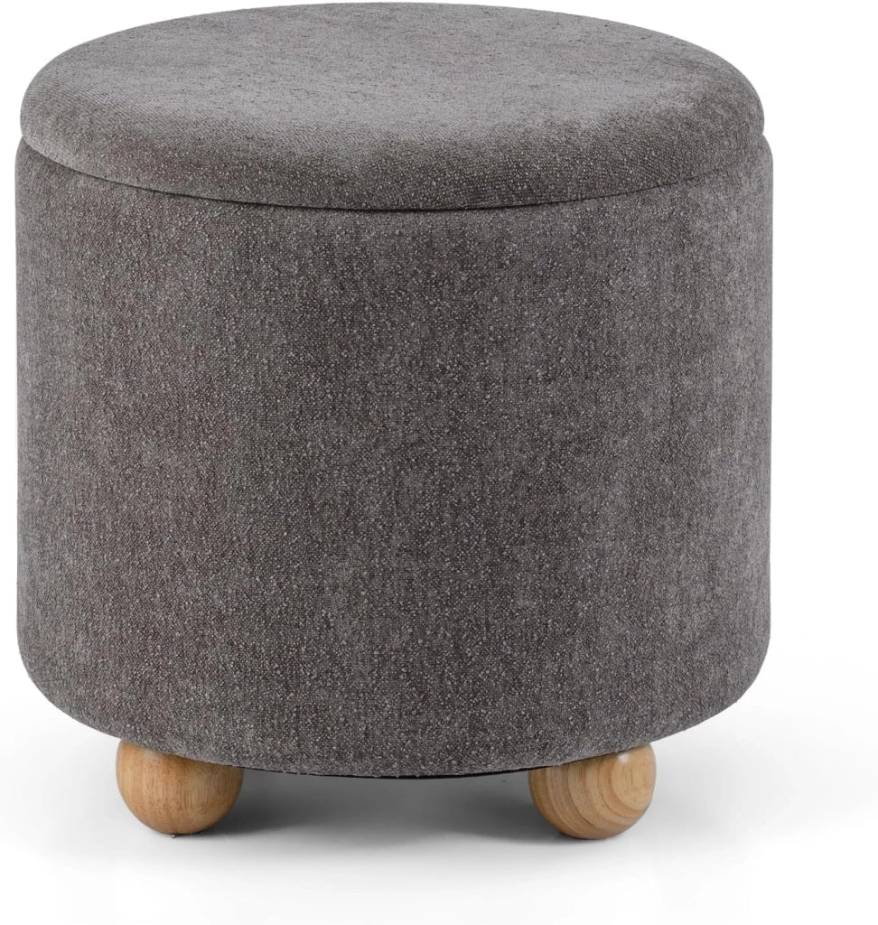 Pouf Contenitore 35 L, Ottomano in Tessuto Ciniglia con Coperchio Rimovibile, Sgabello con Gambe in Legno di Gomma, Portata 150 kg, per Soggiorno e Camera da Letto (Grigio)