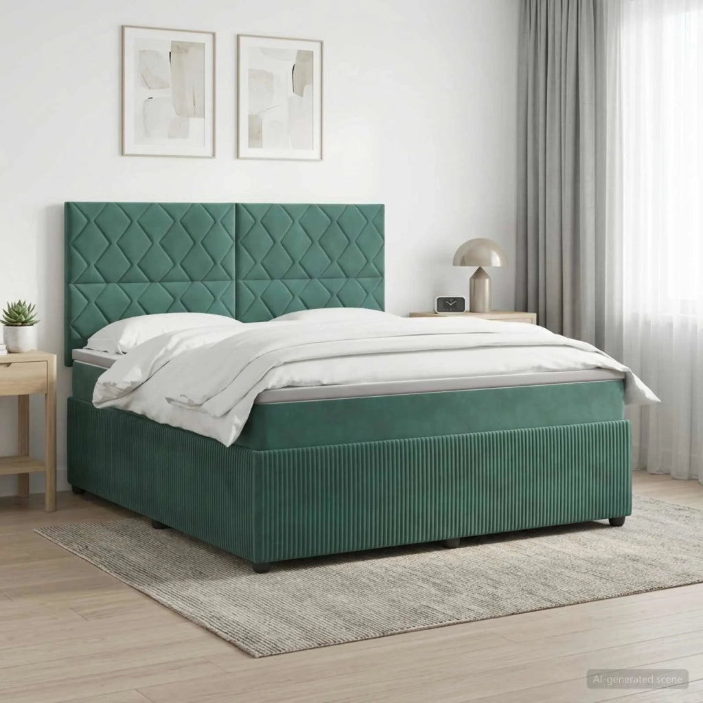 Letto Box Spring LED con Materasso Verde Scuro 140 x 200 cm 3456092