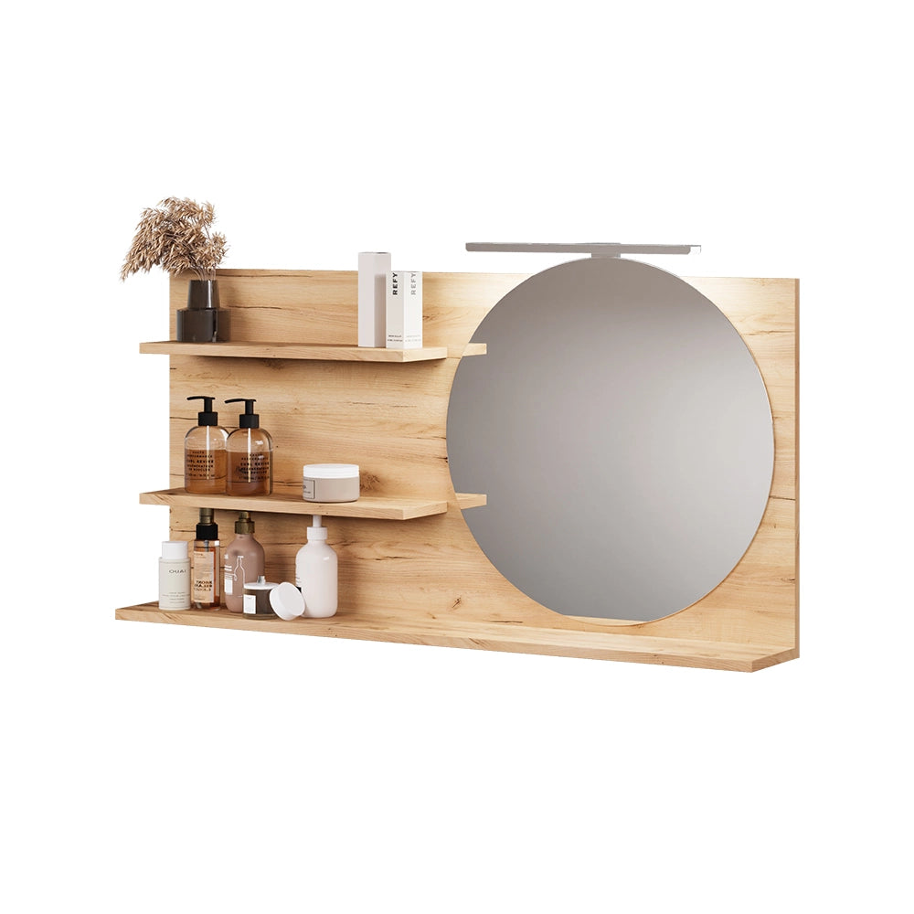 Vicco Specchio con mensola Rovere 100 x 50 cm con 3 scomparti aperti