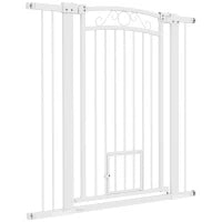 Cancellino per Cani Regolabile con Estensioni e Porta per Gatti, 76-104x106cm, Bianco