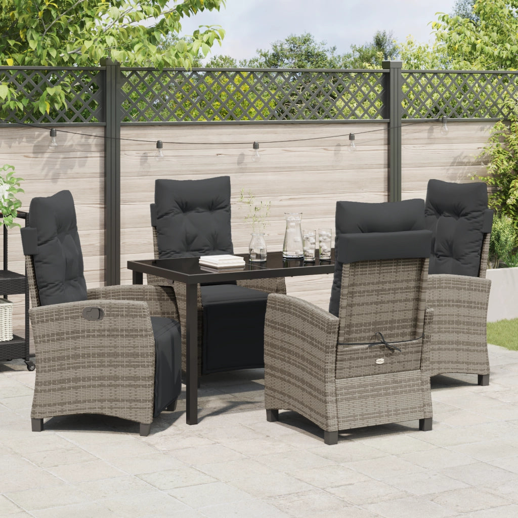 Set da Pranzo da Giardino 5 Pezzi Grigio in Polyrattan