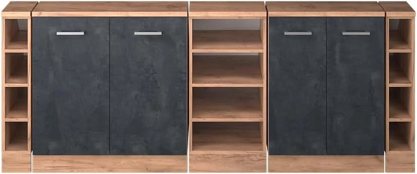 Set di mobili sottotetto Rion, Calcestruzzo nero, 210 cm Set di 5 carcasse armadio profondità 60 cm, adatto per il salvaspazio sotto tetti spioventi