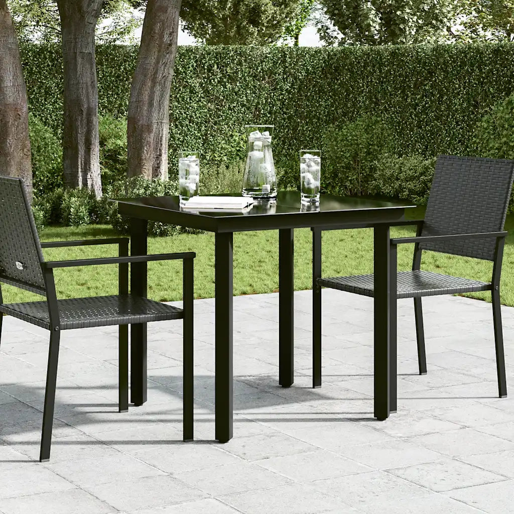 Tavolo da Giardino Nero 80x80x74 cm in Acciaio e Vetro 318746