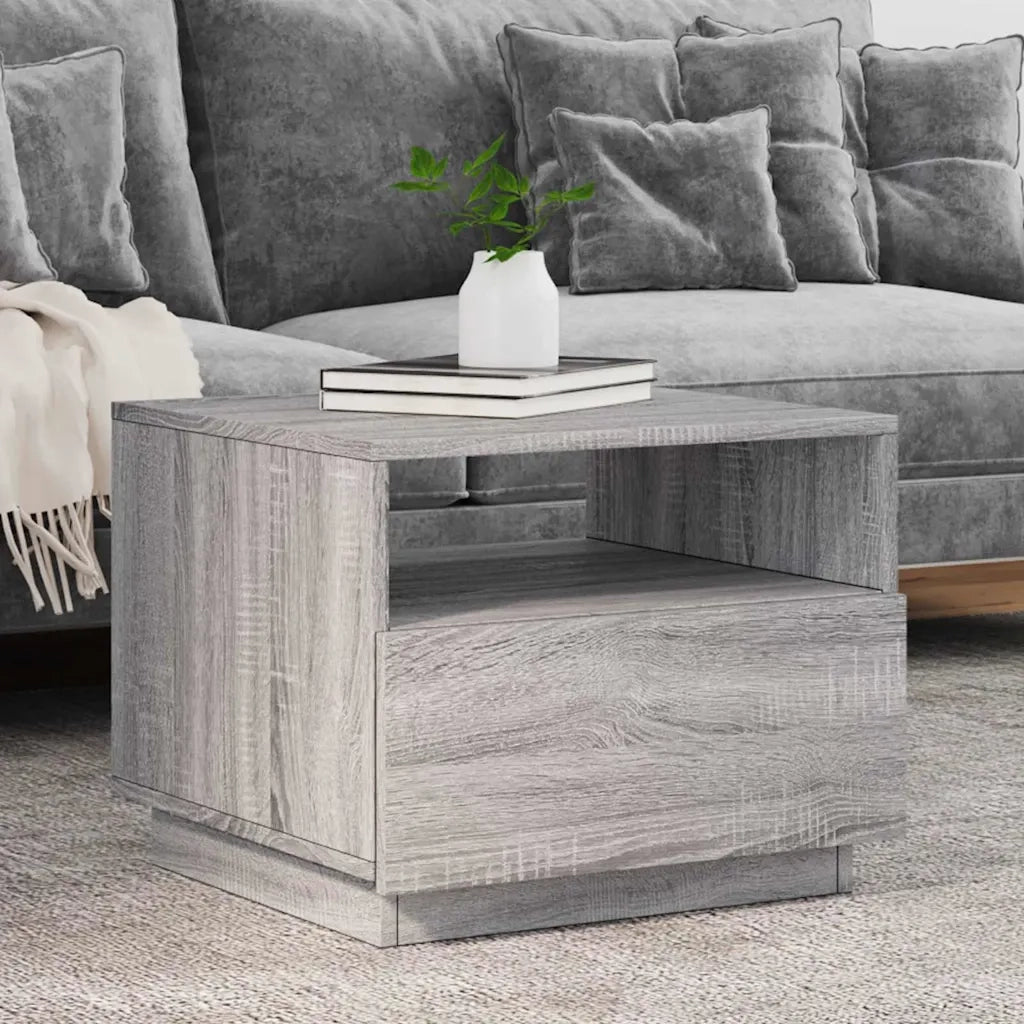 Tavolino da Soggiorno con Luci LED-Tavolino da Salotto-Tavolo Grigio Sonoma 50x49x40 cm