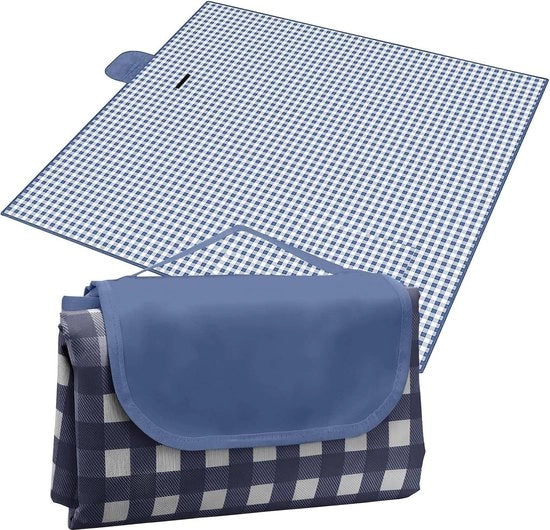 Panno da picnic grande 200 x 195 cm - impermeabile e isolante termico - campeggio, escursioni, giardino - blu e bianco