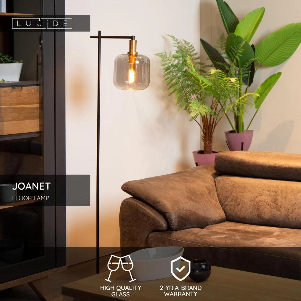 Lampada da terra industriale JOANET vetro fumé E27