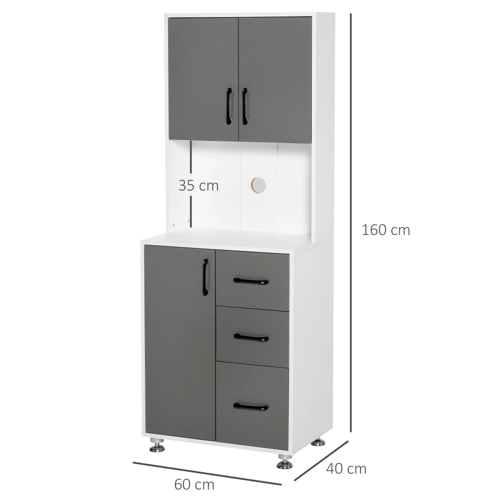 Armadio da cucina con 3 cassetti e ripiano ¨C zephmum ¨C grigio e bianco 60x40x160 cm