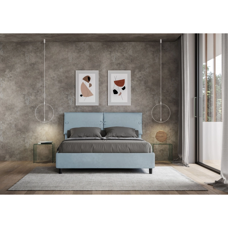 Letto imbottito Matrimoniale 160x200 cm Sleeper - Con rete,Microfibra,Azzurro