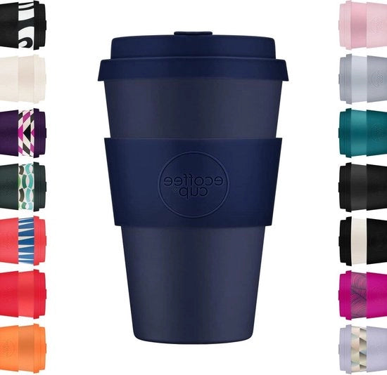 Tazza da caffè riutilizzabile ecosostenibile da 400 ml con coperchio-sleeve in silicone colore Energia Scuro Tazza da caffè pieghevole in silicone da 400 ml