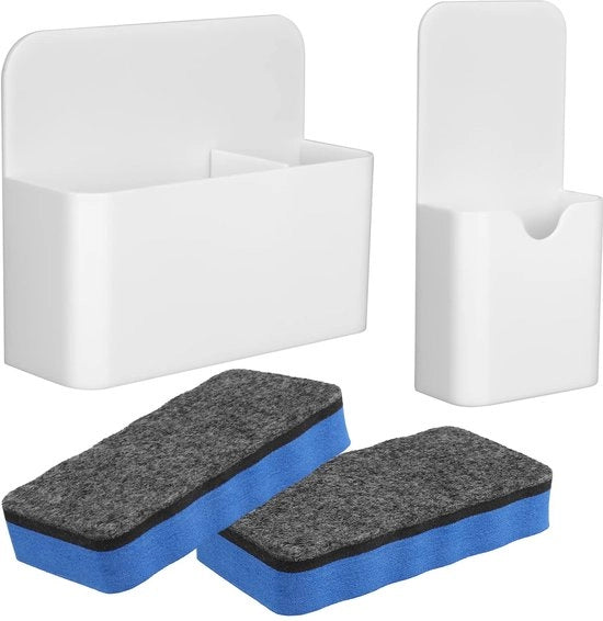 Magnetica penna tenace, 2-pack magnetica penna tenace con 2-pack spugna per lavagna Magnetica holder per pennarelli Accessori per scuola, ufficio, lavagna, frigorifero, cassetto (bianco)