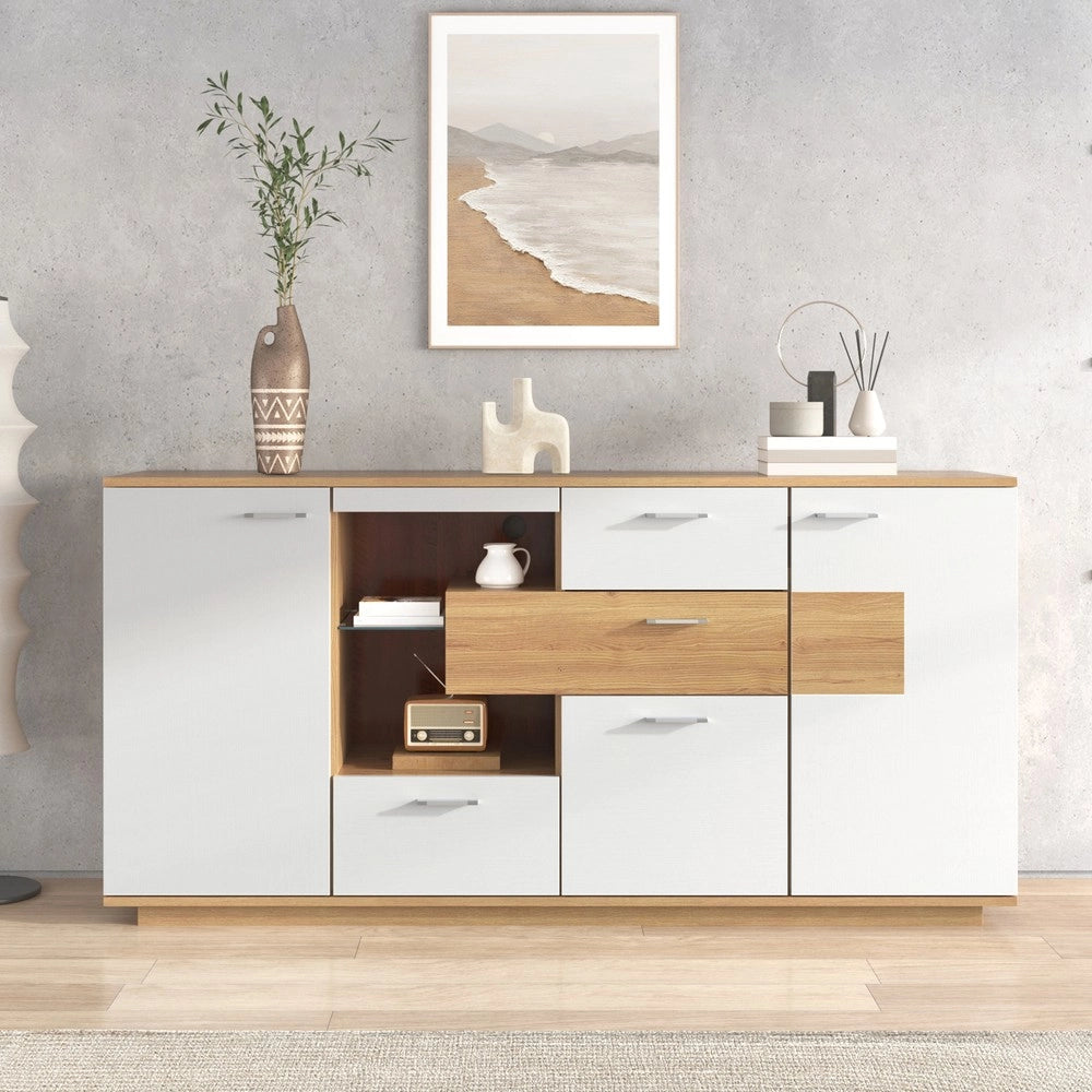 Mobile TV con LED, Ante e Cassetti ¨C MINIMAL ¨C Bianco, Legno, 160x40x77