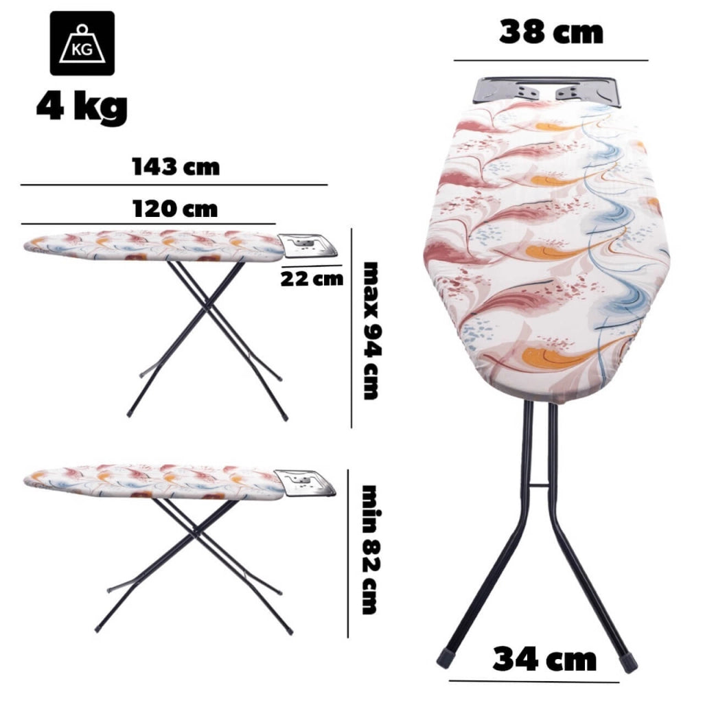 Asse da stiro KADAX 120x38 cm, grande, pieghevole, da tavolo, con supporto per ferro da stiro.