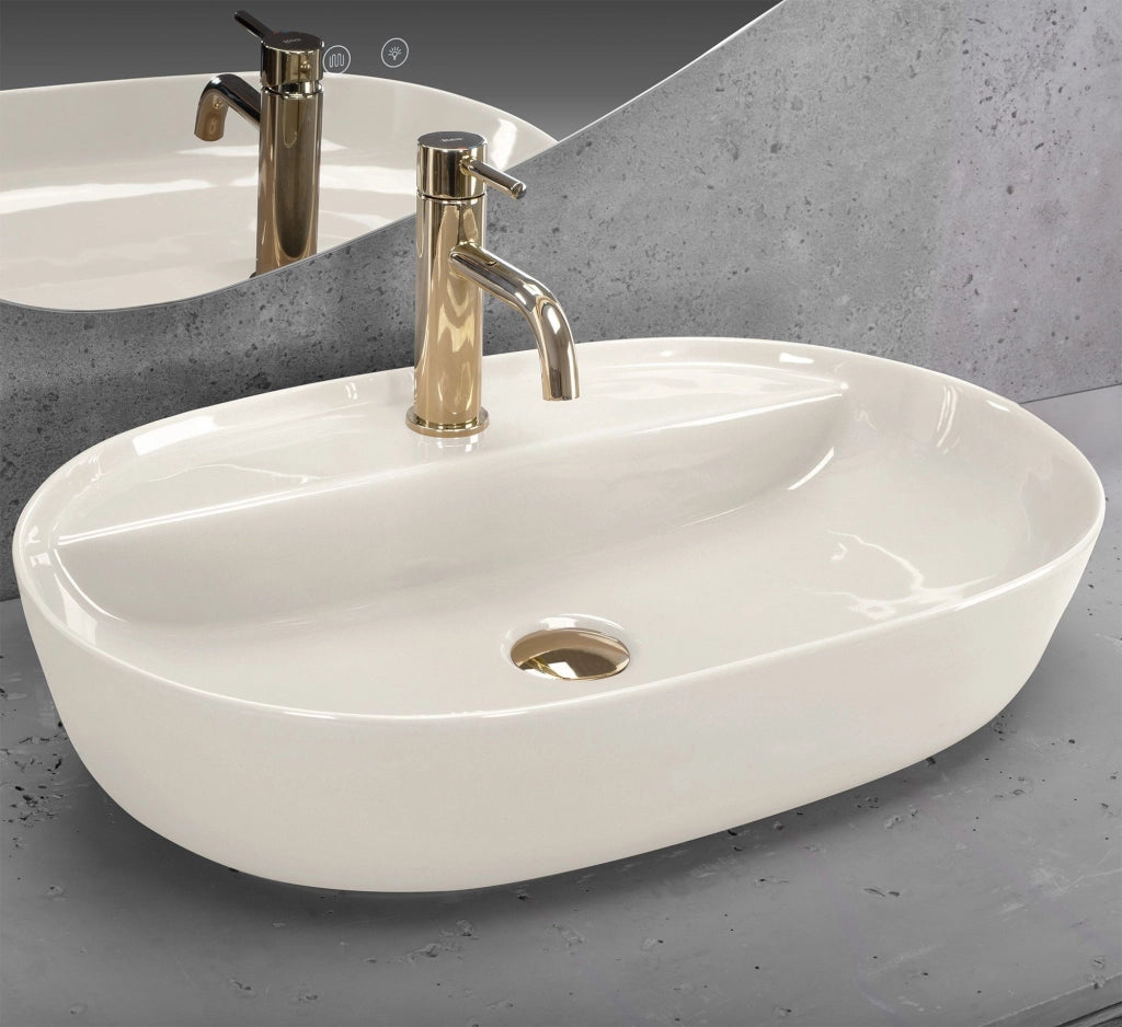 Lavabo Da Appoggio Rea Aura 61 Ecru Shiny