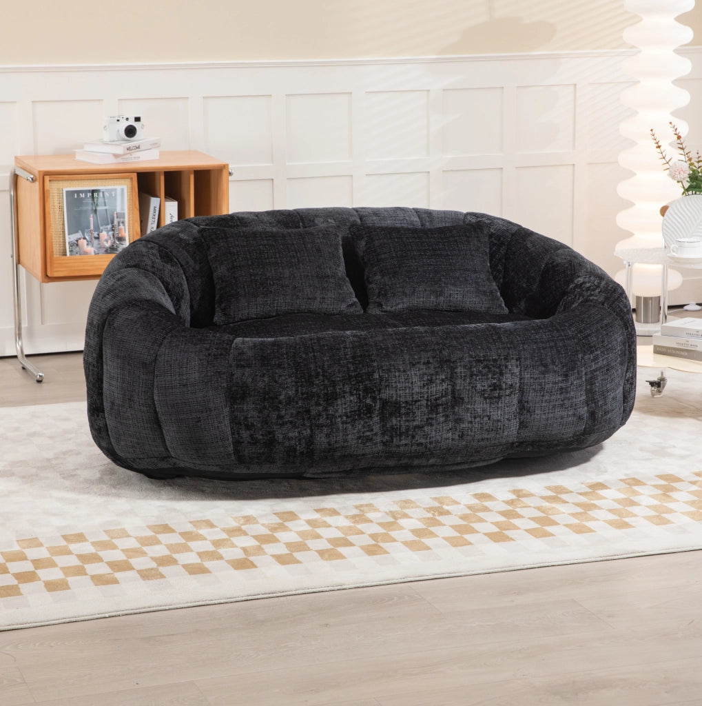 poltrona bean bag 145x95 cm in ciniglia nera， senza montaggio per salotto e camera