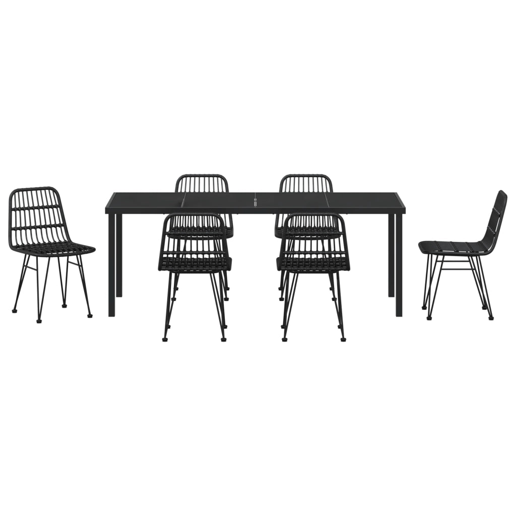 Set da Pranzo da Giardino 7 Pezzi Nero Polyrattan